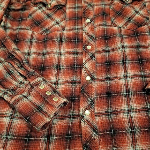 Wrangler Wrancher Shirts Pearl Snap Flannel Button Up Shirt Women's Size Medium - Picture 2 of 6